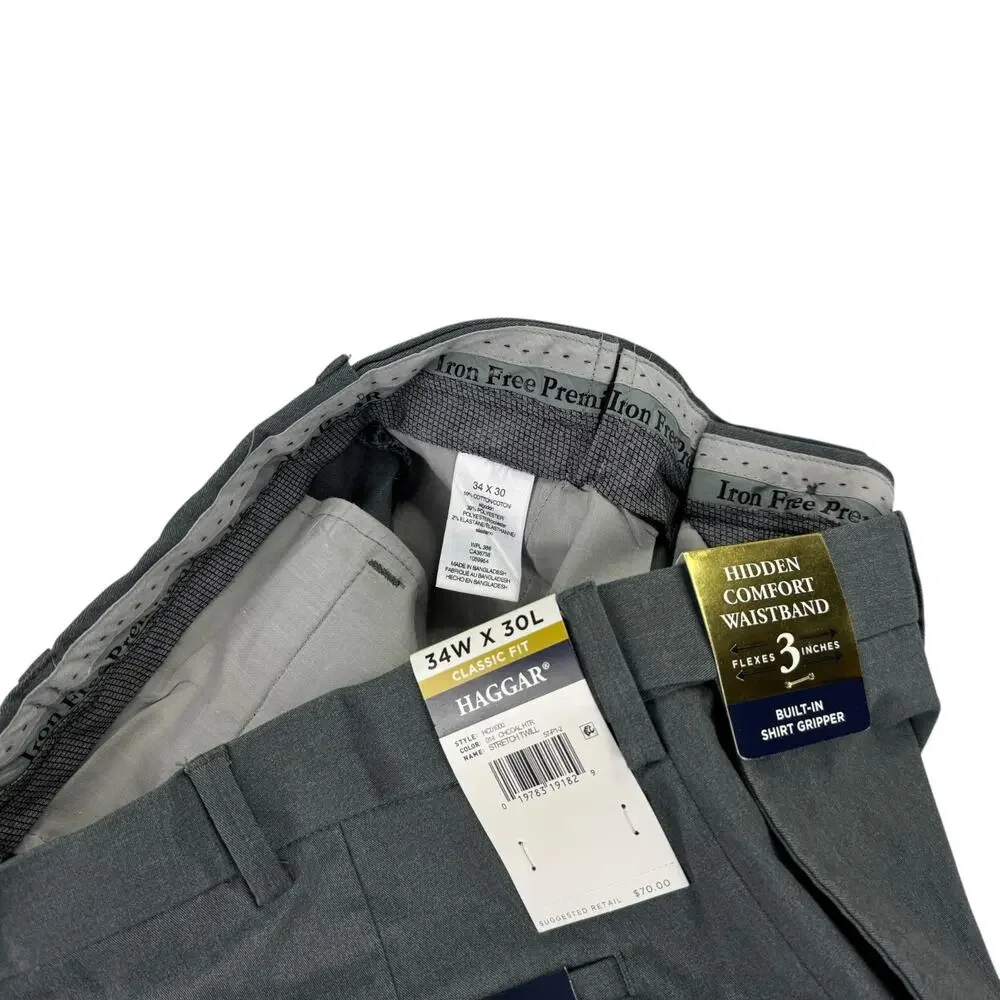Haggar Mens Premium Iron Free Classic Fit Dress Pants Charcoal Gray 34x30